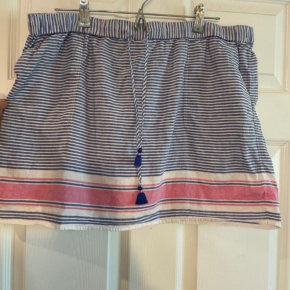 Vineyard Vines Nautical Stripes Cotton Linen Tassel Skirt Size XL